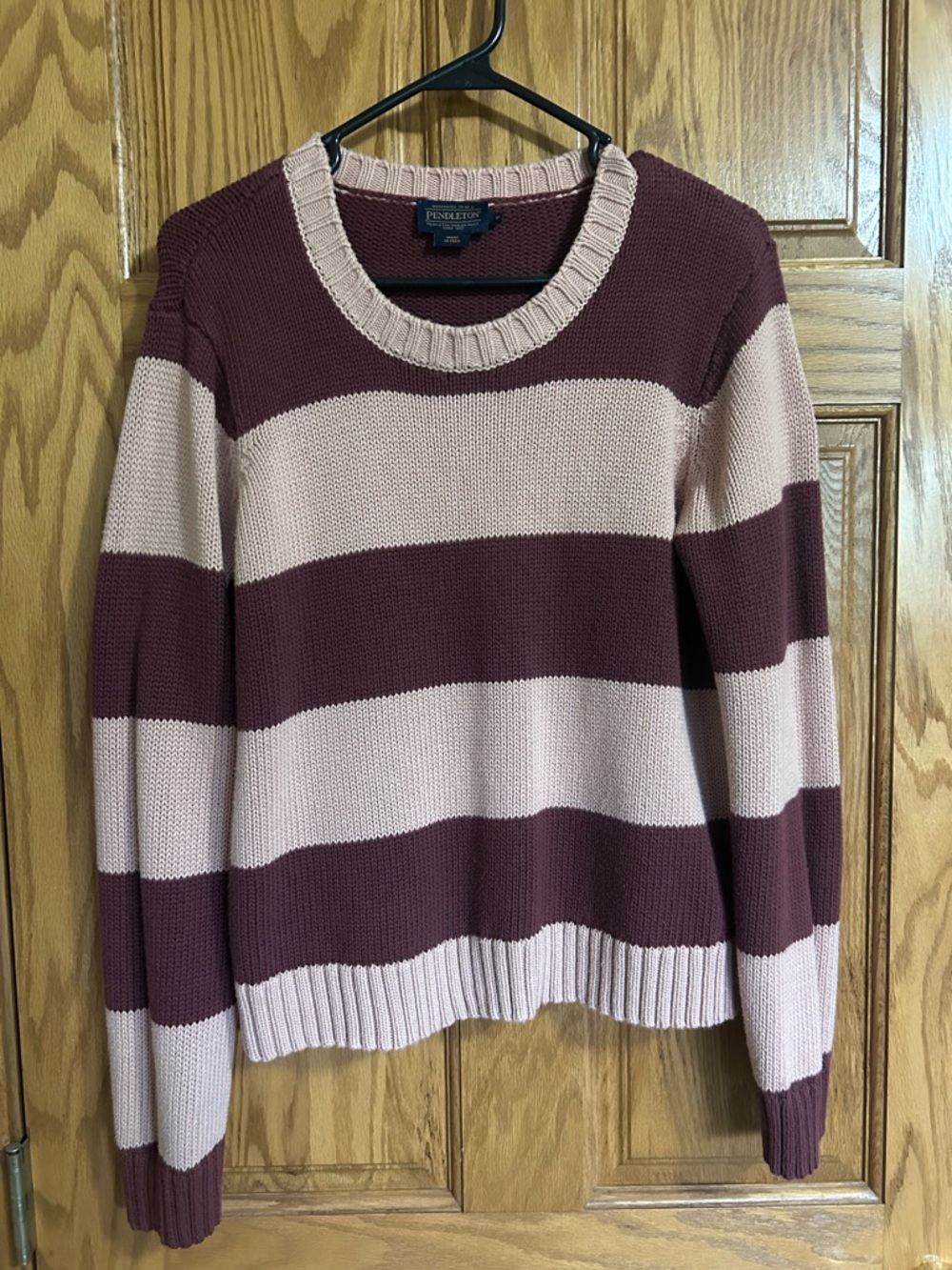 Pendleton Striped Crewneck Sweater in Dusty Rose & Berry